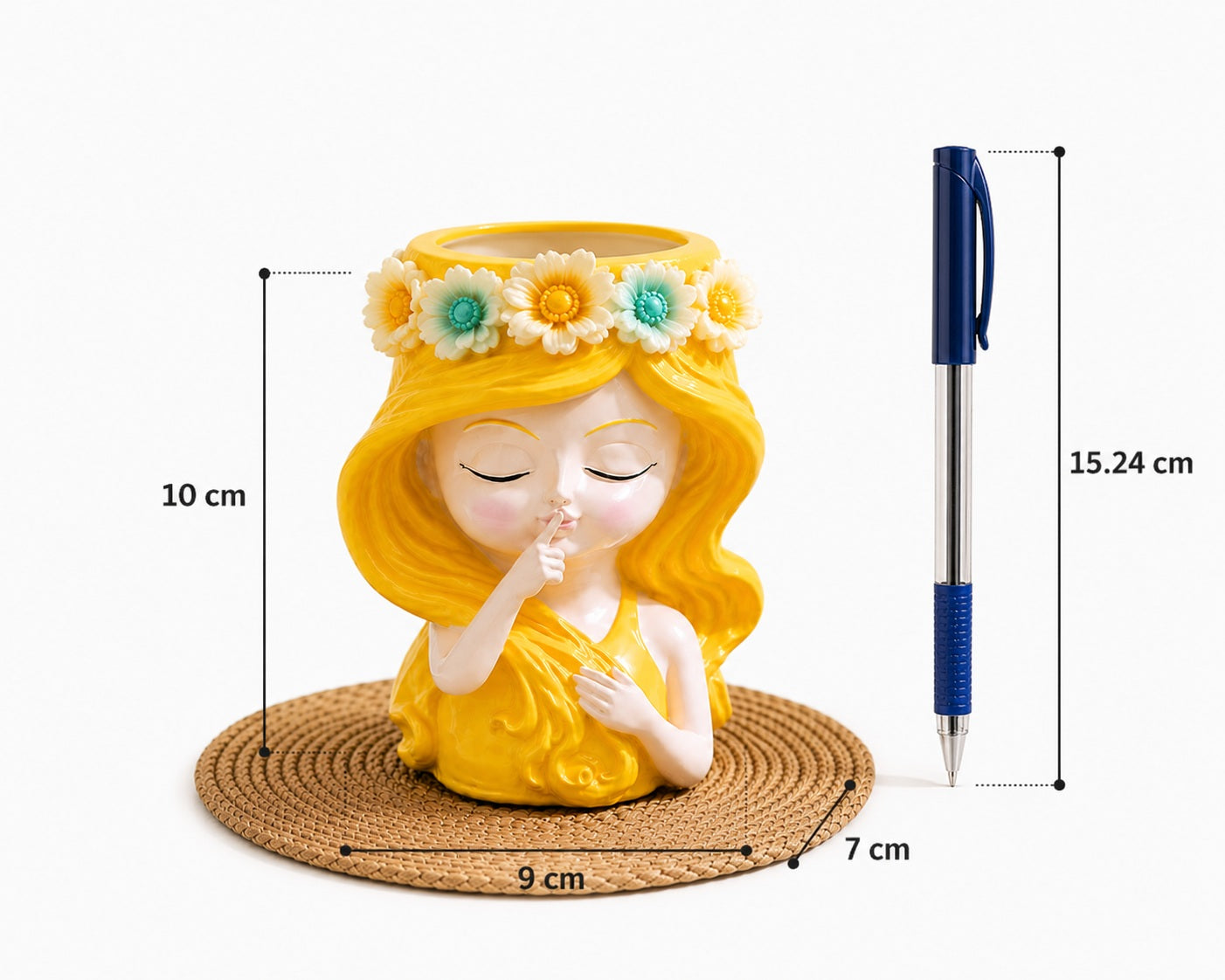 Cute Girl Yellow l Resin Planter | Mini Decorative Plant Pot 10cm